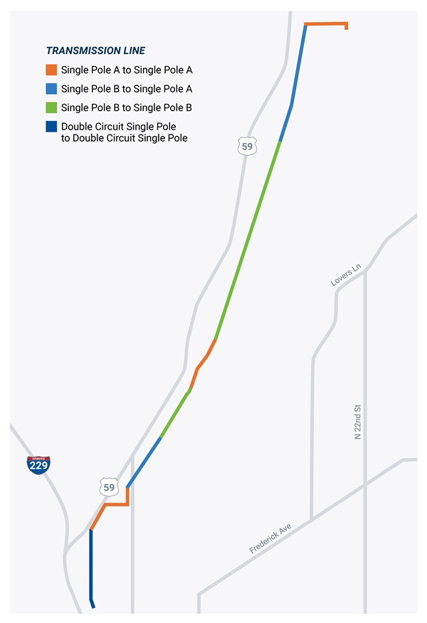 Map of transmission upgrade for Cook Road and Edmond Street