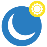 Icon of a white crescent moon against a blue circle