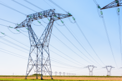 Overhead distribution lines in a field