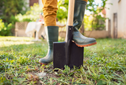 A person digging at home